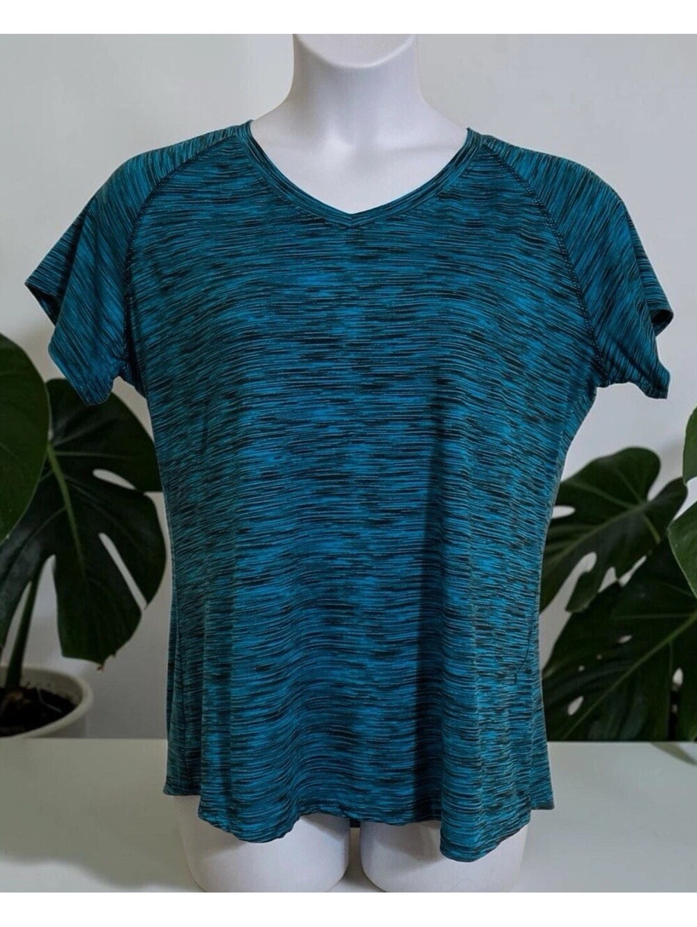 Women Game Time Blue Striped Short Sleeve Pullover Polyester Blend Top Sz 1X